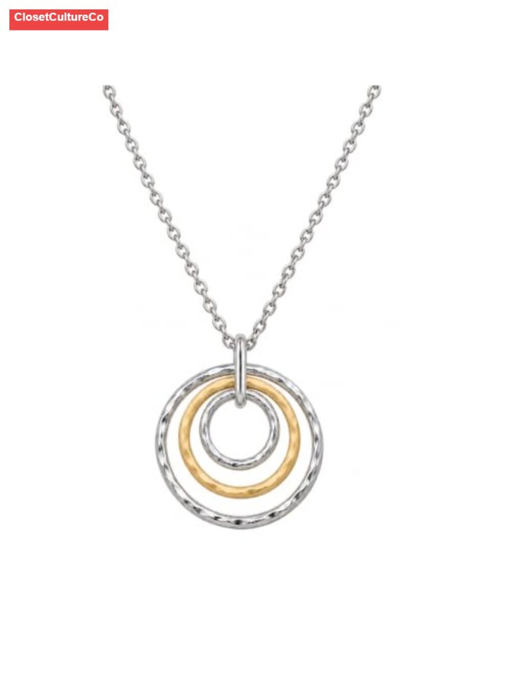 Gold and Silver Two Tone Circle Pendant Necklace for Women Mixed Metal Boho